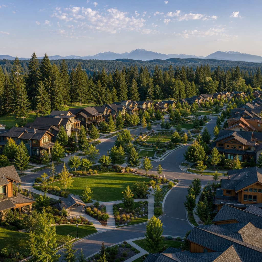 North Grove homes among evergreens, Lynnwood, WA